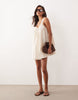 v-neck poplin mini smock sundress with lace overlay in bone