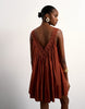 Topshop cotton deep v lace trapeze mini dress in rust