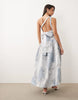 ASOS LUXE one shoulder jacquard maxi dress in blue floral