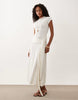 short sleeve midi dress with tie waist in cream