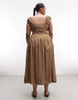 COLLUSION Plus shirred cap sleeve midi dress in green check