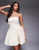ASOS LUXE faux pearl trim sculpted linen blend corset mini dress in cream