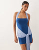 contrast sash detail halterneck mini dress in blue