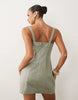 Good American linen blend tailored square neck mini dress in sage green