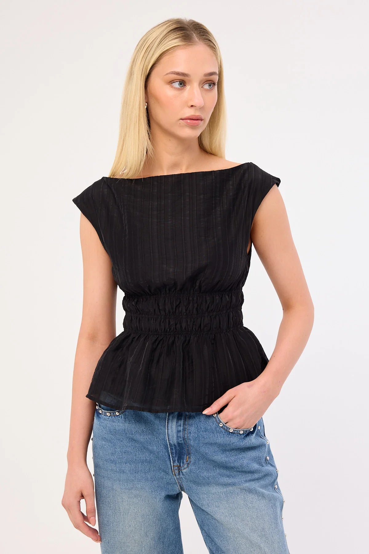 Perfect Stranger Claudette Shirred Top Black