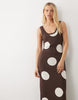 knit maxi dress in brown polka dot