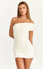 Stefanie Mini Dress - Ruched One Shoulder Dress in White