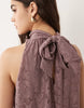 high neck smock mini lace dress in lilac