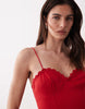 cotton sateen cami maxi sundress with bust detailing in red