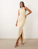 TFNC slinky cowl neck ruched backless ruched detail maxi dress in buttermilk
