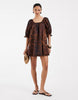 frill sleeve trapeze dress in leopard print