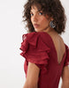 Nobody's Child Lola v neck back detail flutter sleeve midi dress in burgundy
