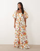 VILA Petite volume sleeve tiered maxi dress in white floral print