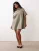 Curve denim trapeze polo dress in khaki