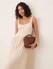crinkle sweetheart neck midi dress in stone