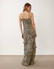 Esmée strappy maxi beach dress with ruffle detail in cream zebra