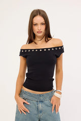 Worship Cold Shoulder Off Shoulder Top Black