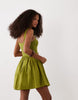 scoop ribbed bodice with poplin skirt mini dress in olive