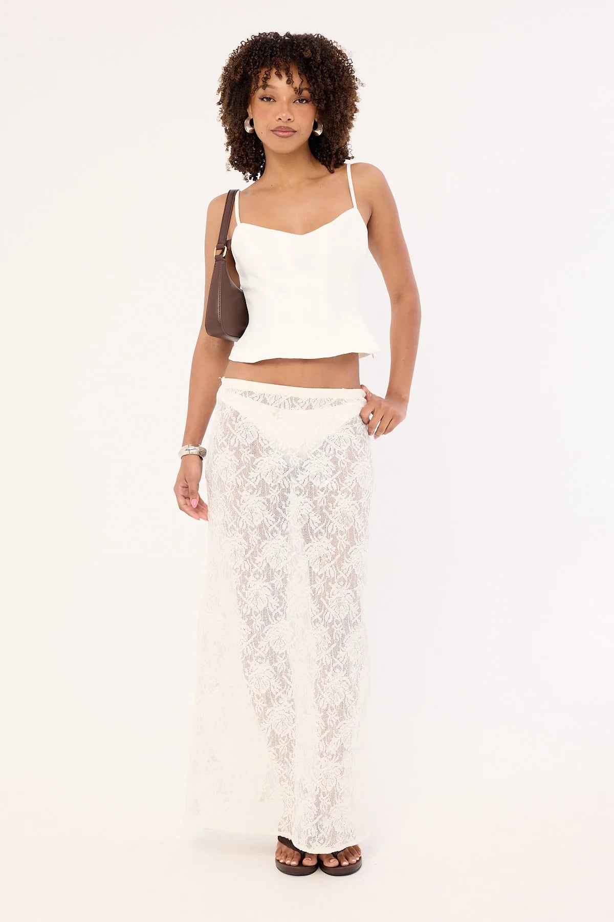 Perfect Stranger Lotta Lace Sequin Maxi Skirt White