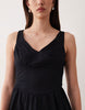 waisted v-neck mini sundress with seaming details in black