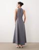 Petite high neck sleeveless linen look swing maxi dress in denim blue