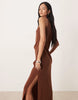 racer cupro tuck detail maxi dress in chocolate