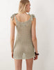 Miss Selfridge beach metallic crochet faux pearl mini dress in sage