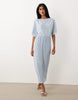 YAS plisse waisted midi dress with silver foil spot print in baby blue