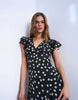 Topshop flutter sleeve v neck midi dress in mono spot