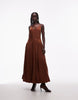 bias cut midaxi dress with bubble skirt in chocolate