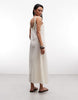 COLLUSION square neck frill detail midi dress in oatmeal