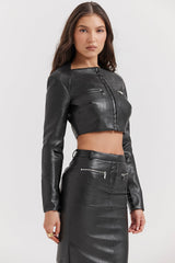 black vegan leather cropped top