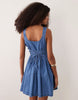 denim ballerina inspired mini dress in mid blue