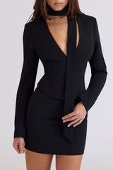 black crepe sculpting mini skirt