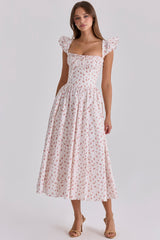 white rose print cotton midi sundress