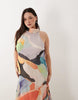 Curve chiffon high neck maxi dress in multi abstract print