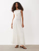 Vero Moda sleeveless ruched detail maxi dress with asymmetric waist in white