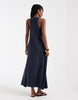V-neck sleeveless column maxi dress in navy