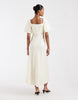 & Other Stories linen puff sleeve midaxi dress with twisted sweetheart neckline in butter yellow