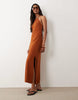 Miss Selfridge linen mix halter maxi dress in rust