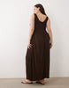 Curve crinkle button up midi dress in chocolate