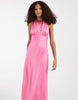 PIECES halterneck shimmery satin maxi dress in pink