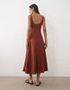 Mango 100% linen square neck sleeveless maxi dress in burnt orange