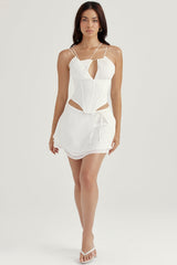white floaty layered mini skirt