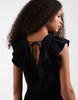 Vero Moda Easy Joy ruffle shoulder plunge front midi dress in black