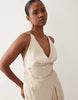 deep cowl asymmetric open back maxi dress in stone