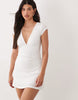 Gina Tricot textured cinch waist mini dress in off white
