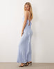 plunge maxi dress with backless frill detailing in baby blue