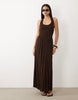 crinkle halterneck midi dress in chocolate