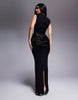 Wanderdoll Eman sleeveless slash neck satin draped waist detail bodycon maxi dress in black
